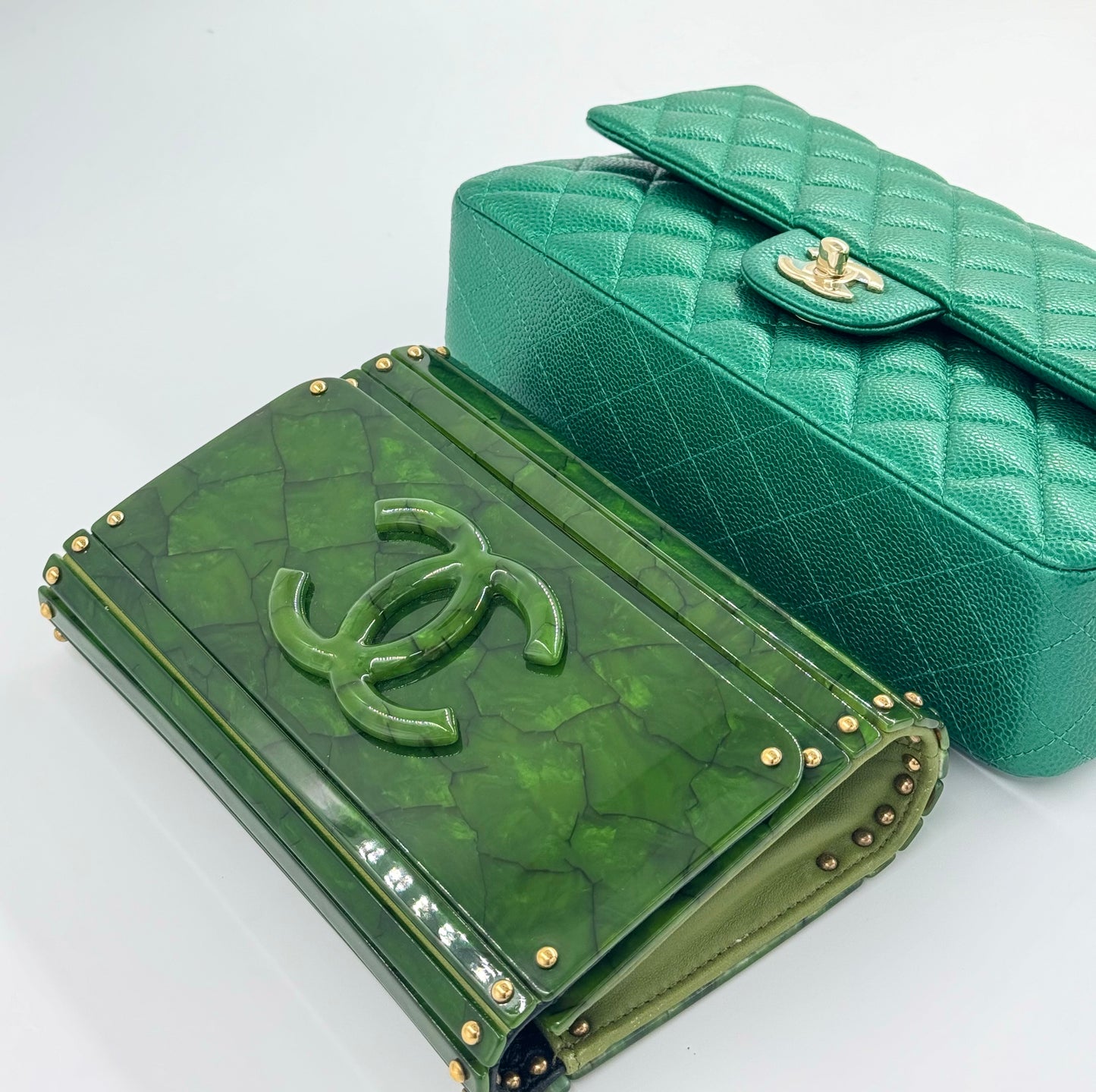 Chanel RARE Green Tortoise Minaudiere Crossbody