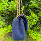 Chanel 2020 Small Woven Chain Blue Tweed Classic Flap