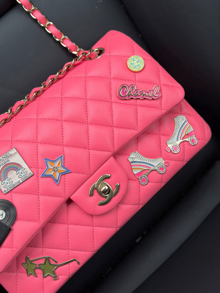 Chanel Medium Hollywood Charms Classic Flap Bag Pink Lambskin Light Gold Hardware 2024