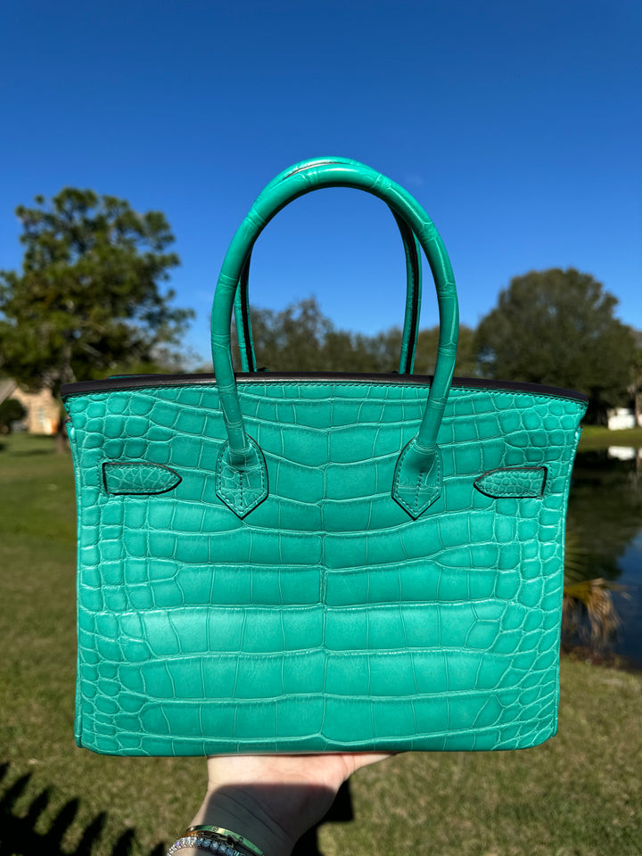Hermes Matte Croc Blue Paon Birkin 30