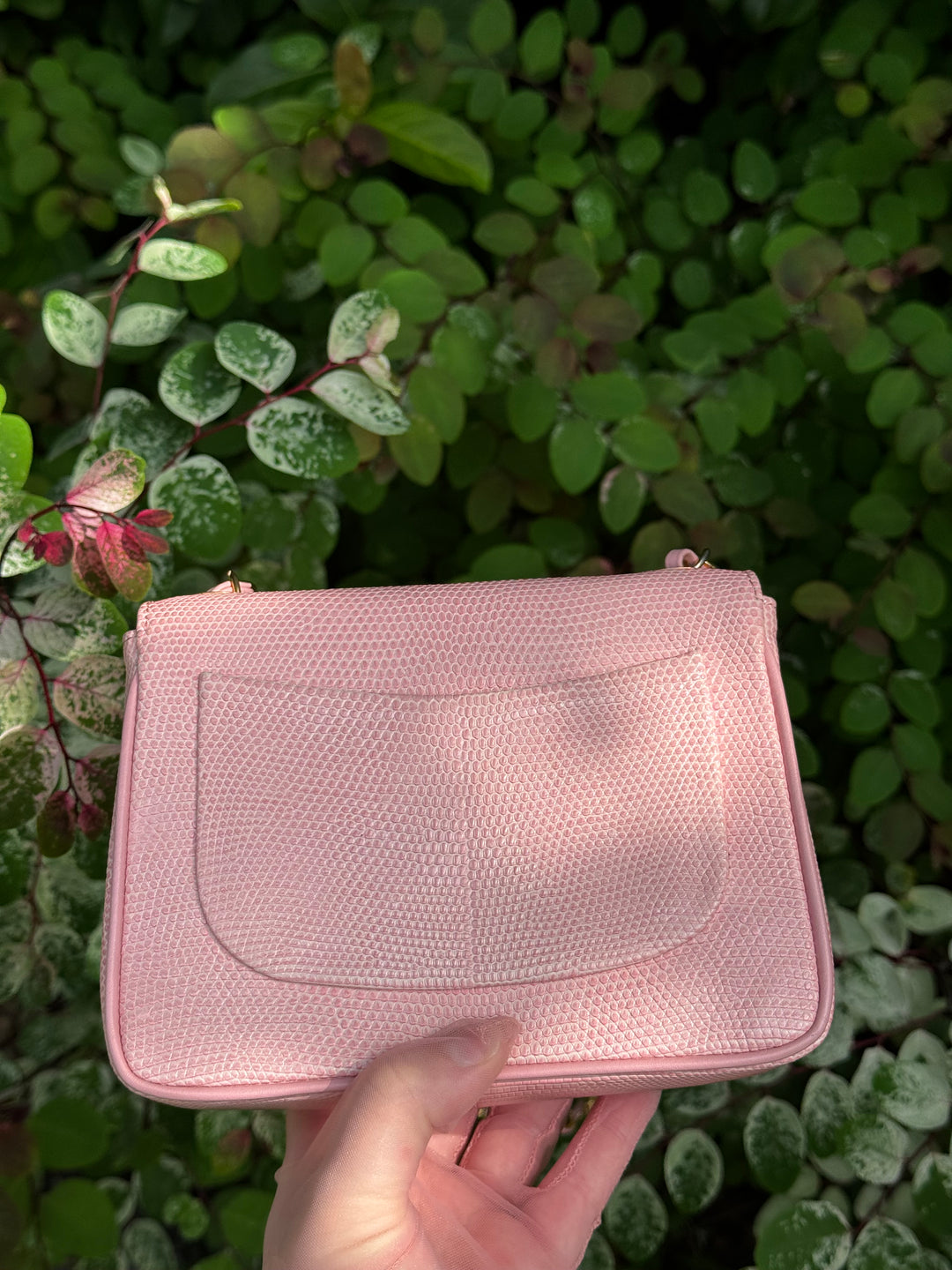 Chanel Sakura Pink Vintage Lizard Mini Square Flap Bag