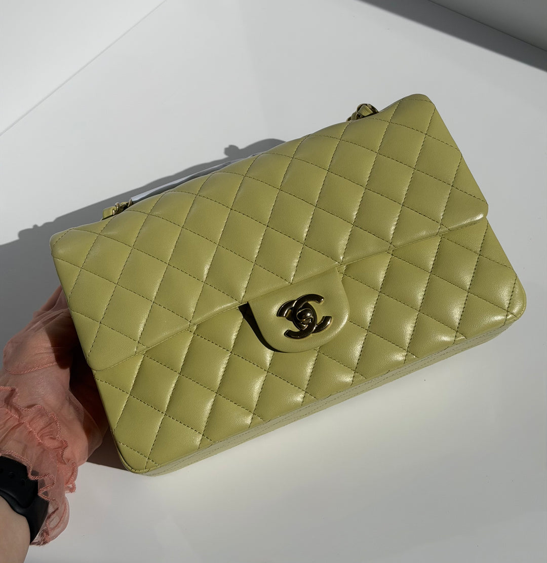 Chanel Medium Classic Flap Bag Pistachio Green Lambskin Gold Tone Hardware 2021