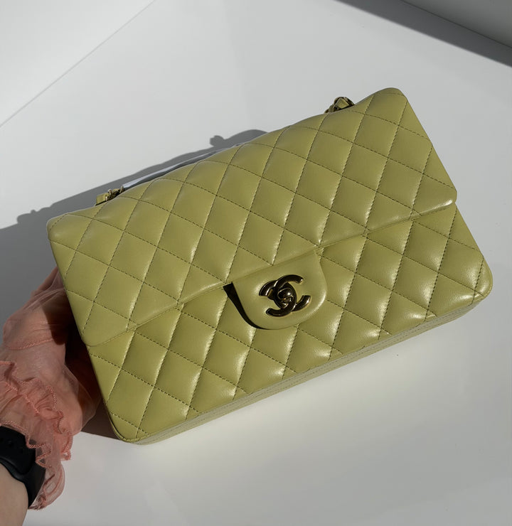 Chanel Medium Classic Flap Bag Pistachio Green Lambskin Gold Tone Hardware 2021
