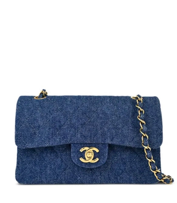 Chanel Small Classic Flap Bag Denim Blue 24K Plated Gold Hardware 1997