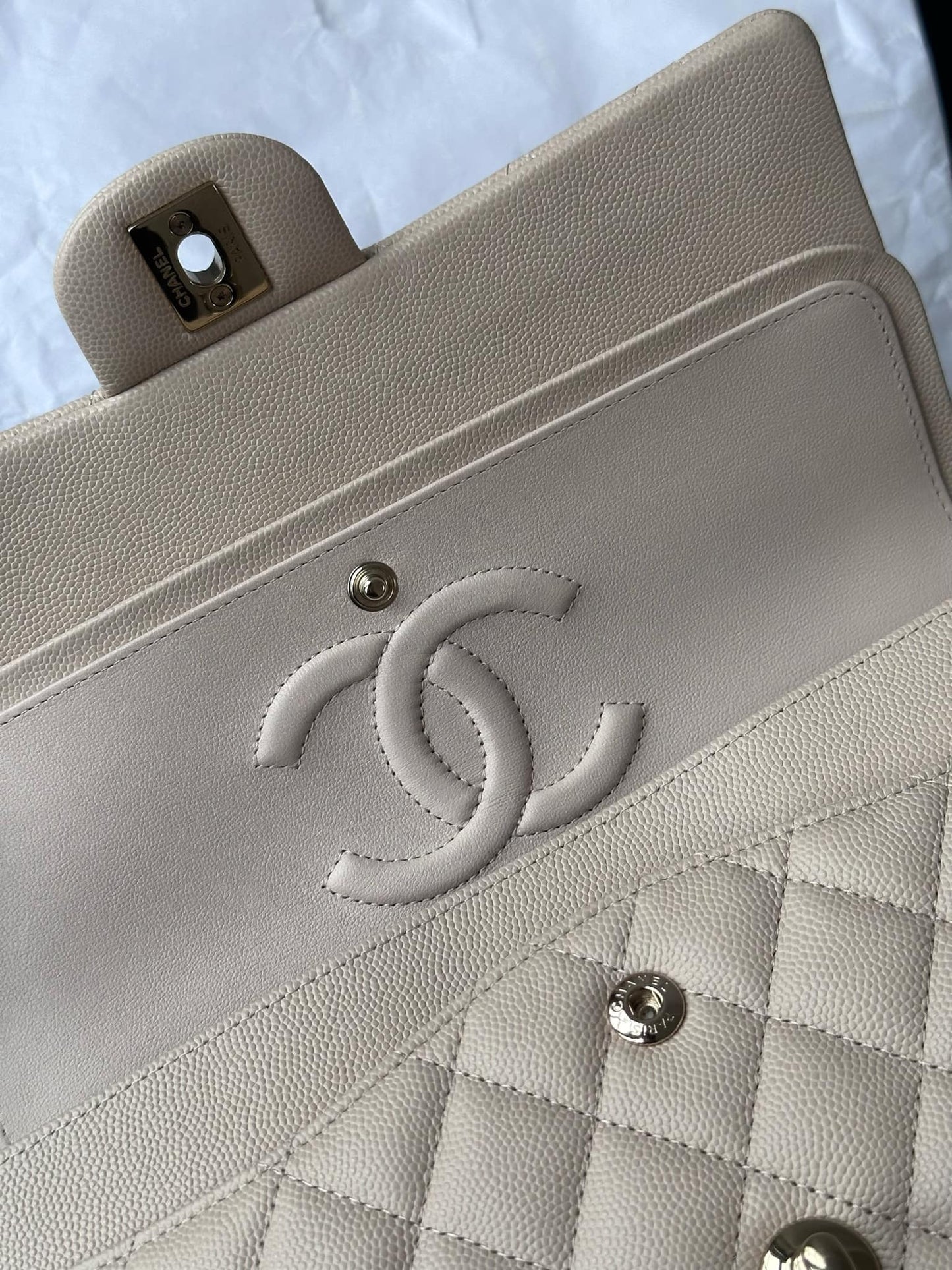 Chanel 23P Ecru Medium Caviar Double Flap Bag