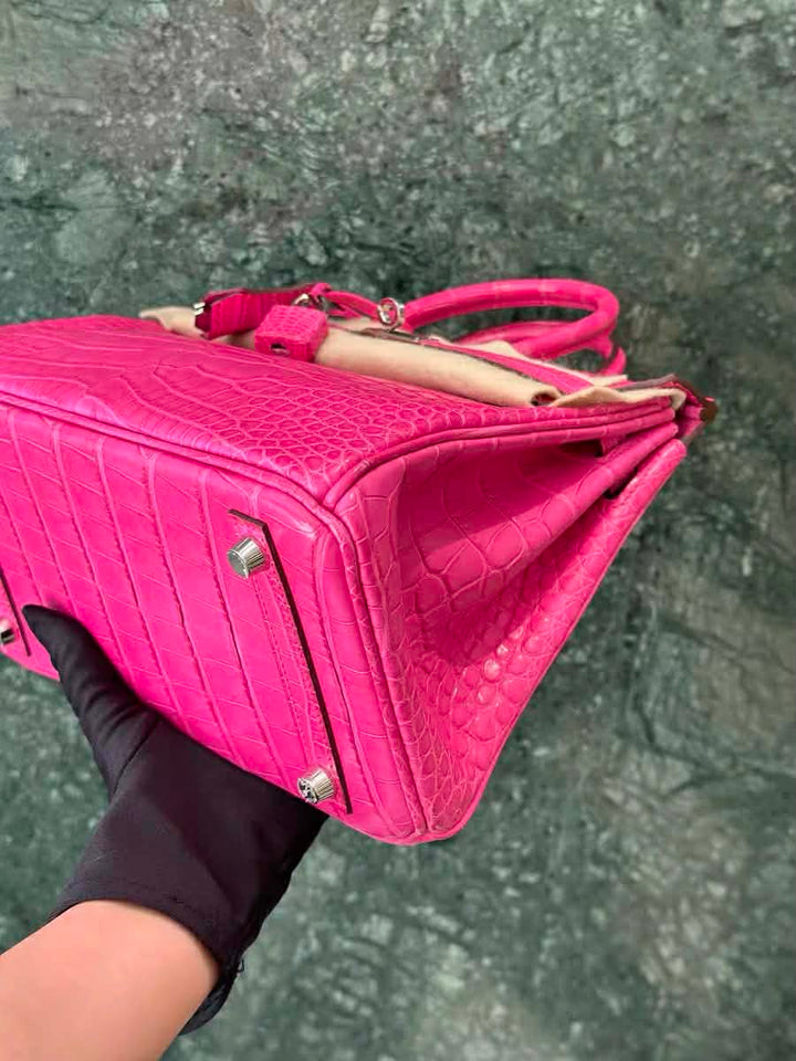 Hermès Birkin 25 Matte Alligator Rose Shocking Palladium Hardware