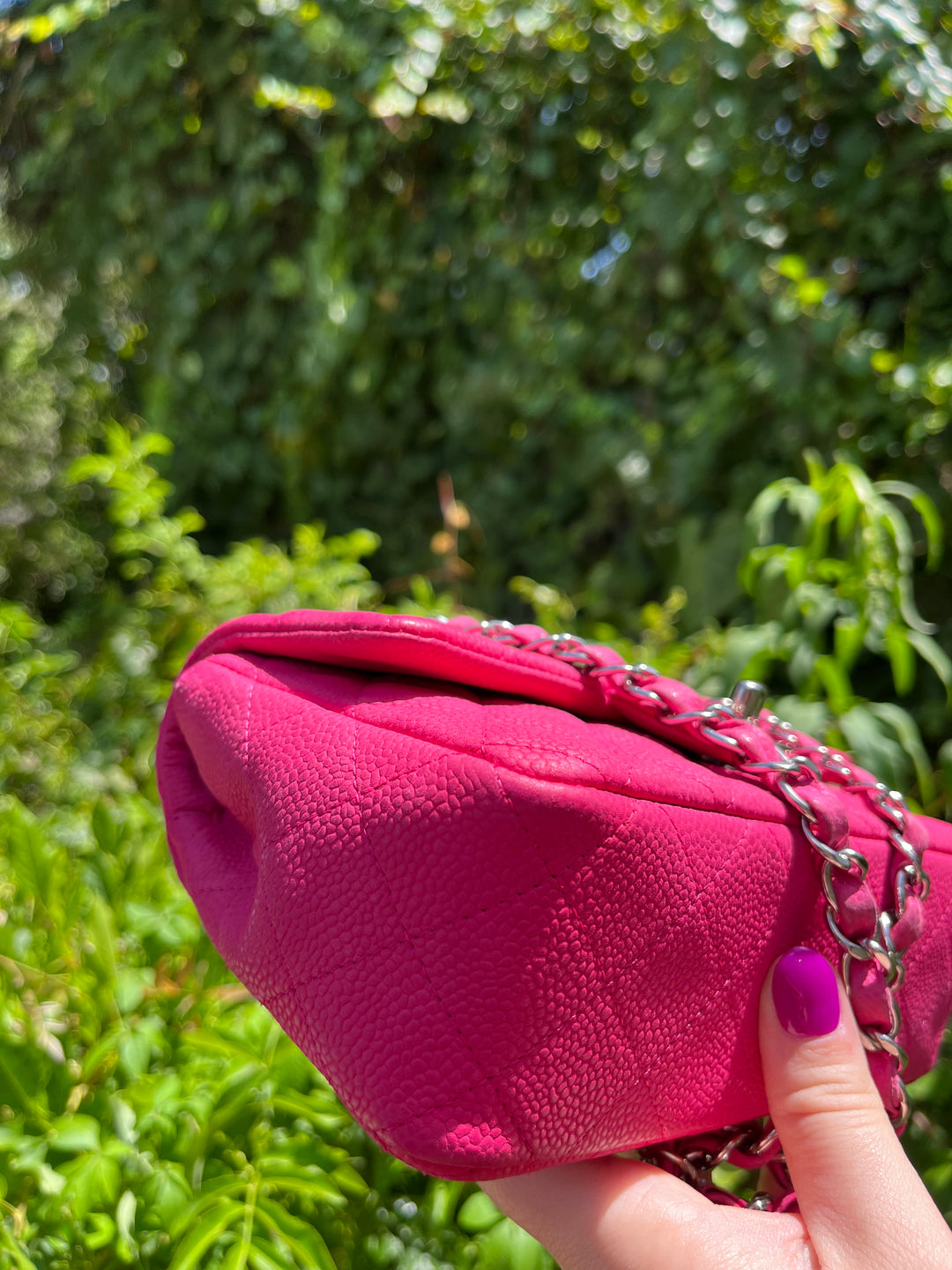 Chanel Hot Pink Caviar Mini Rectangular Flap Bag