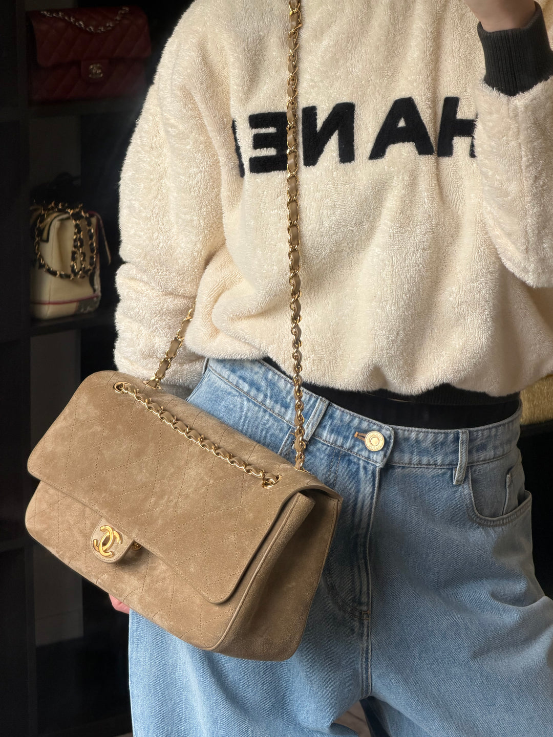 Chanel Maxi Flap Bag Beige Souplissimo Suede Calfskin Gold Tone Hardware 2026