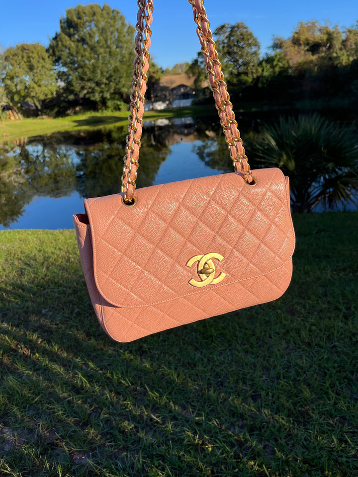 Chanel Light Pink Quilted Caviar XL Jumbo Single Flap