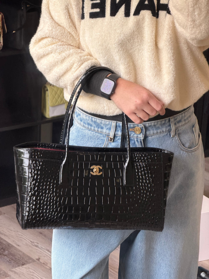 Chanel Small Shopping Bag Crocodile Embossed Calfskin Black 2026
