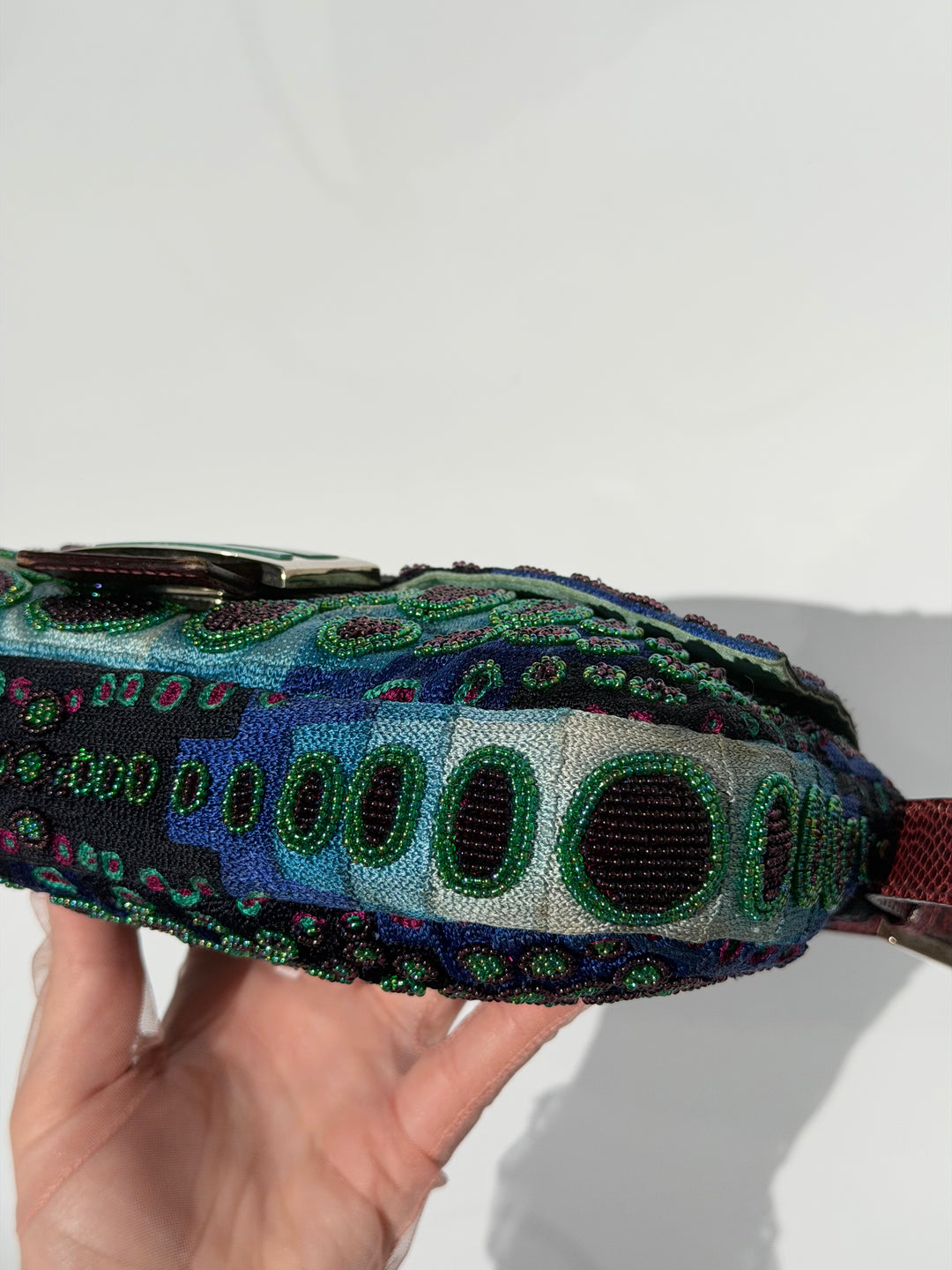 Fendi Victor Vasarely Beaded Baguette Python Trim Silver Hardware 2001