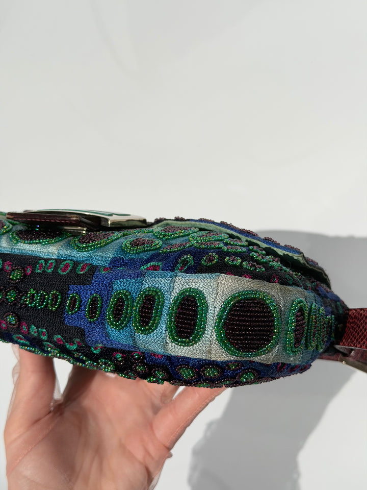 Fendi Victor Vasarely Beaded Baguette Python Trim Silver Hardware 2001