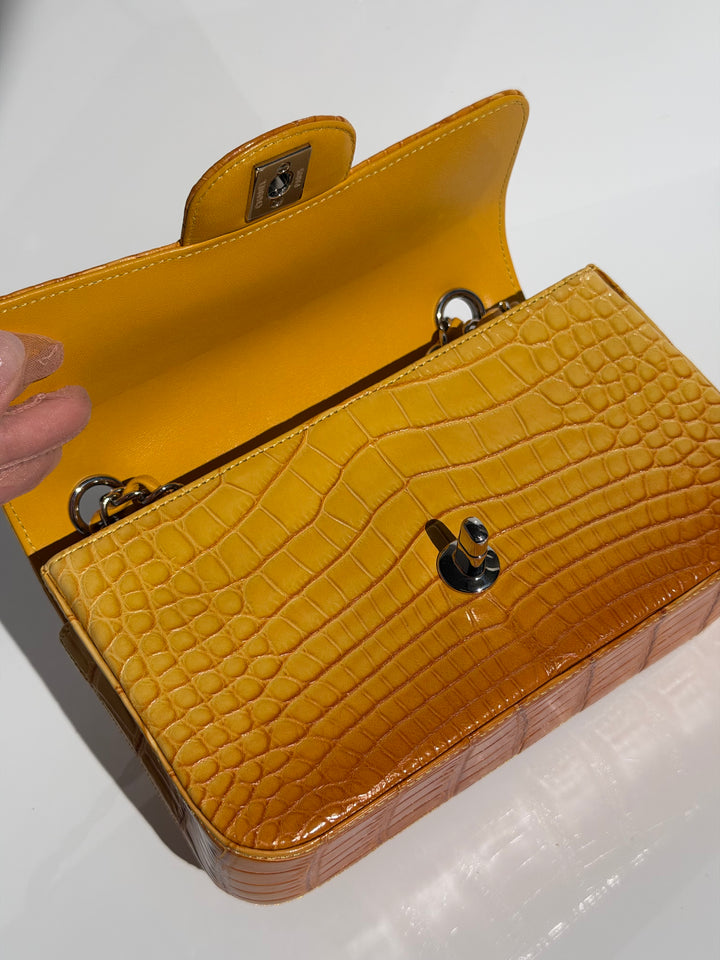 Chanel Mini Flap Orange & Yellow Ombre Alligator Silver Hardware 2014