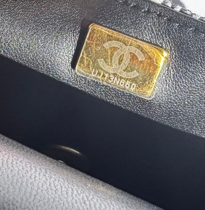 Chanel Black & White Mini Tweed Pearl Flap Bag