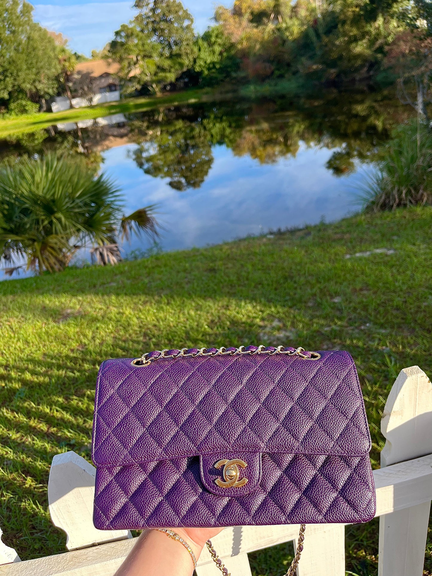 Chanel Purple Medium Vintage Caviar Classic Flap