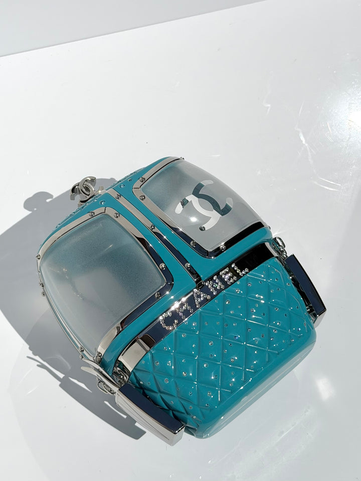 Chanel Ski Gondola Swarovski Minaudière Blue Silver Hardware 2019
