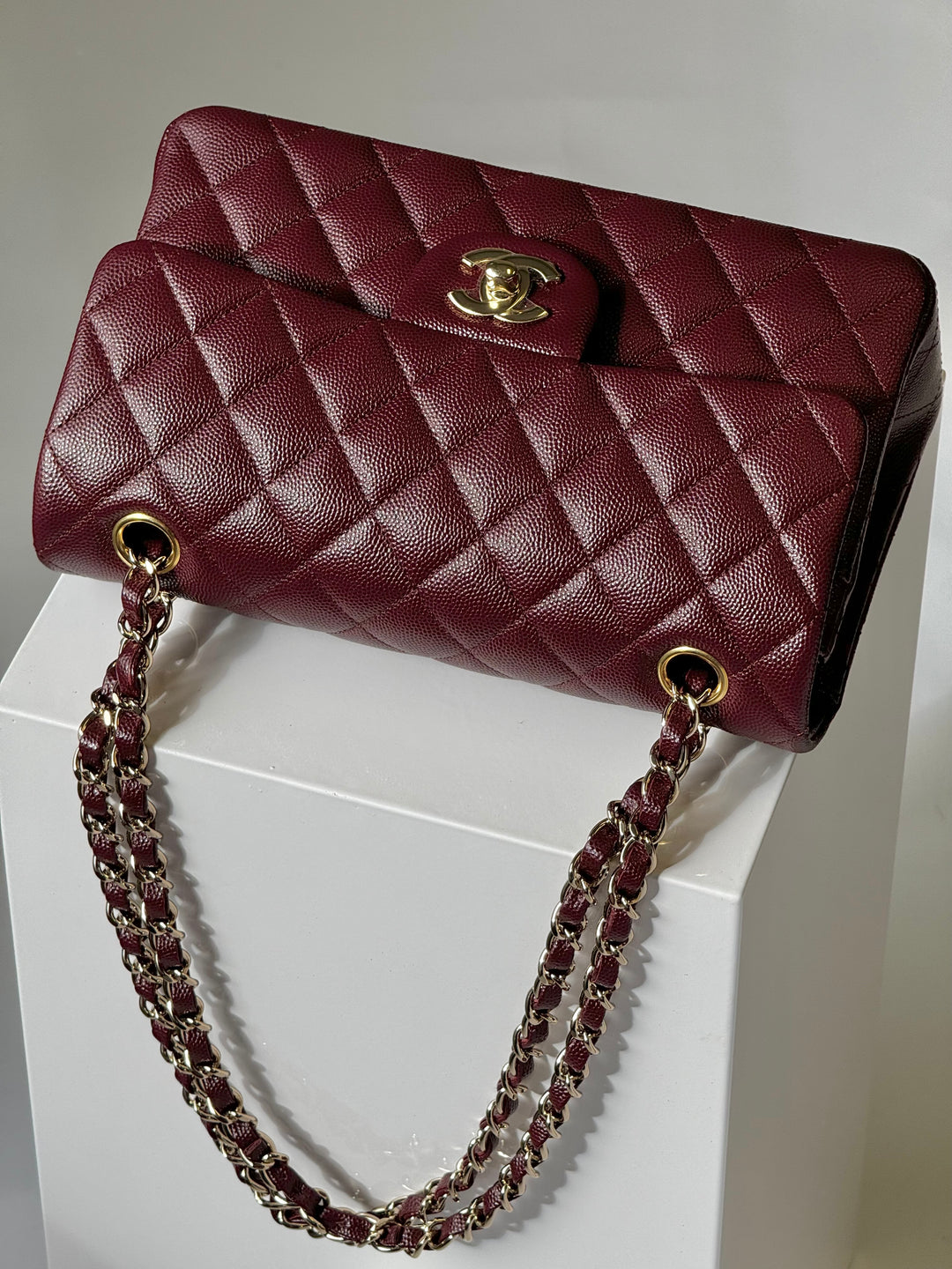 Chanel 21b Small Burgundy Caviar Double Flap