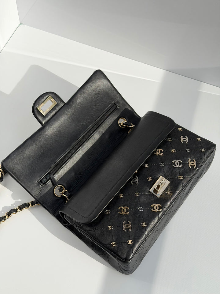 Chanel Medium Reissue 2.55 Flap Bag Black Leather Gold Hardware Punk Charms 2007