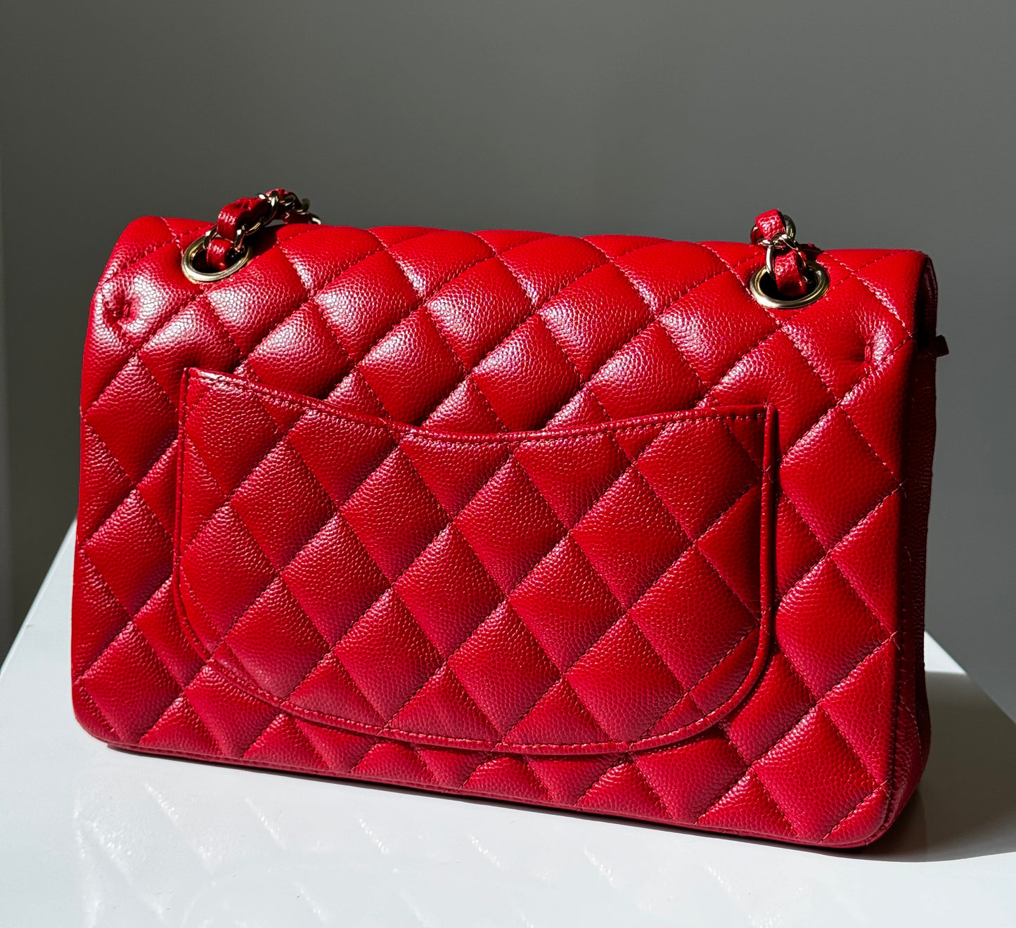 Chanel 19b Small Red Caviar Double Flap Bag