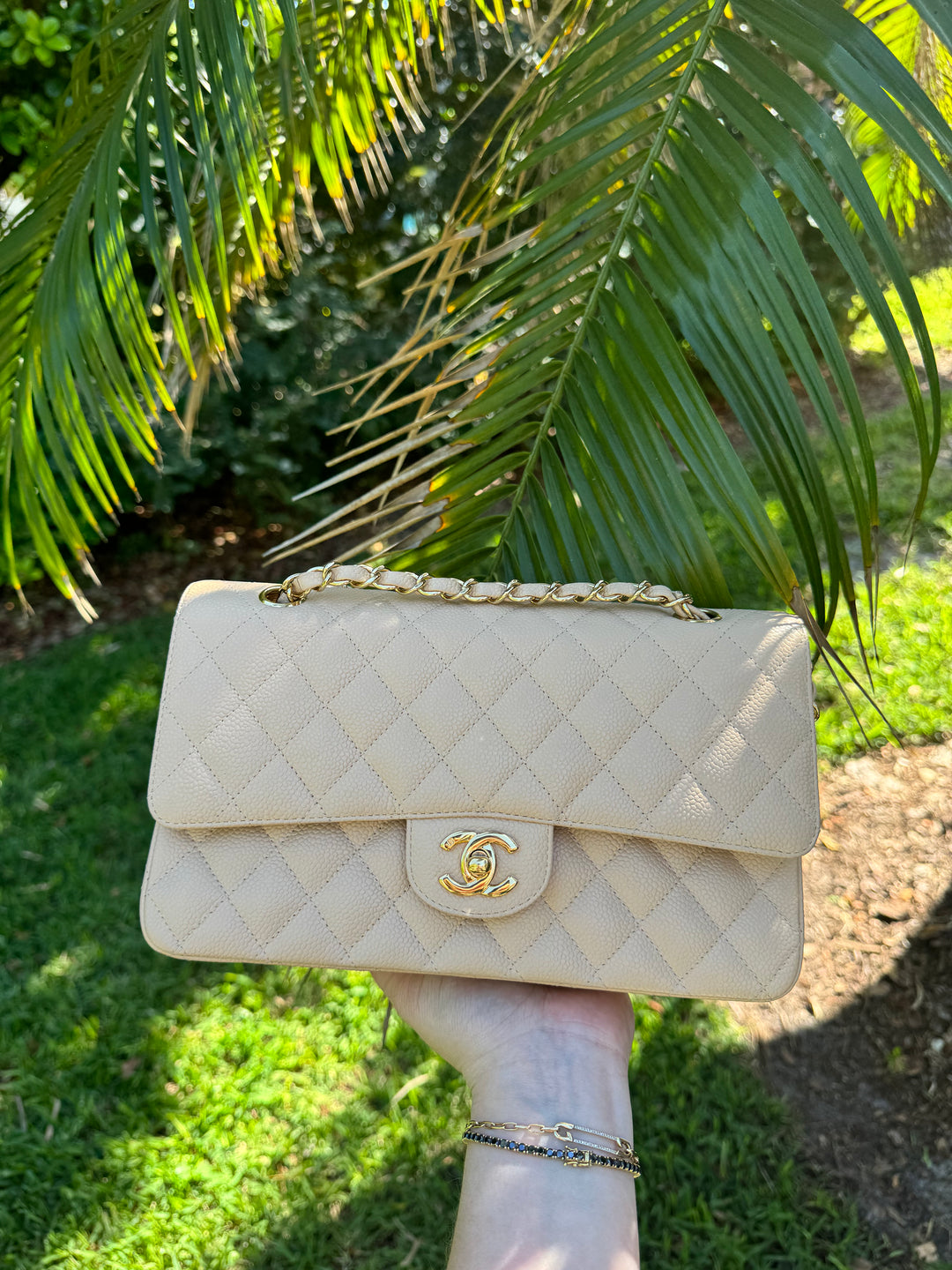 Chanel 2008 Beige Claire Medium Caviar Classic Flap W 24K GHW