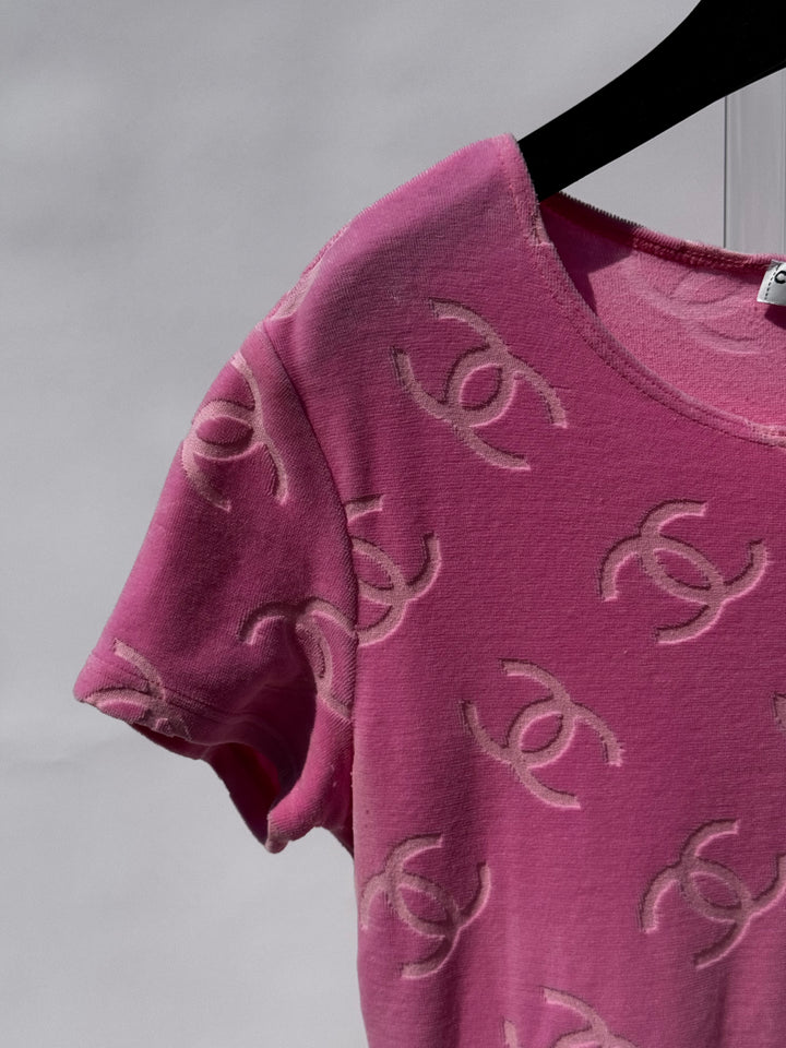 Chanel Spring 1996 Pink Velour CC Dress