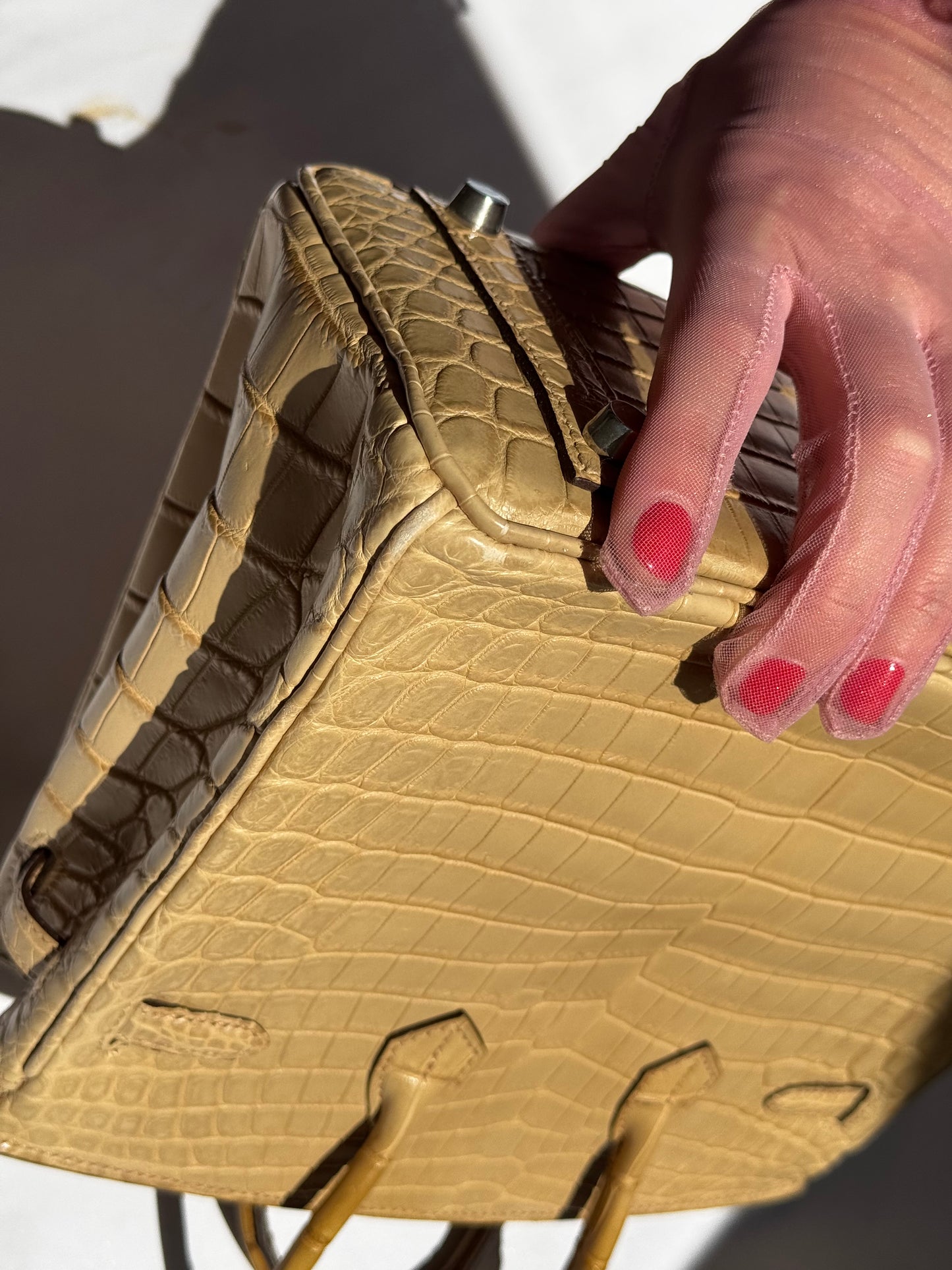 Hermes Matte Crocodile Poussiere Birkin 25 PHW