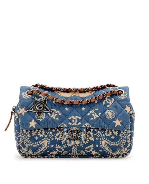 Chanel 2014 Paris Dallas Medium Teal Bandana Flap Bag