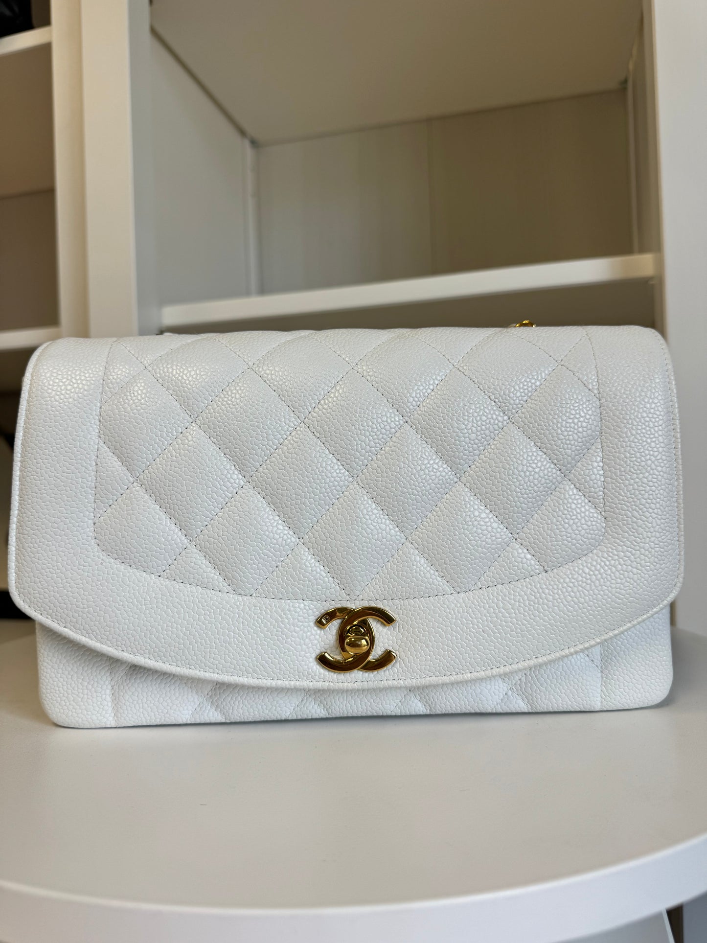 Chanel Snow White 24K Medium Caviar Diana Flap Bag