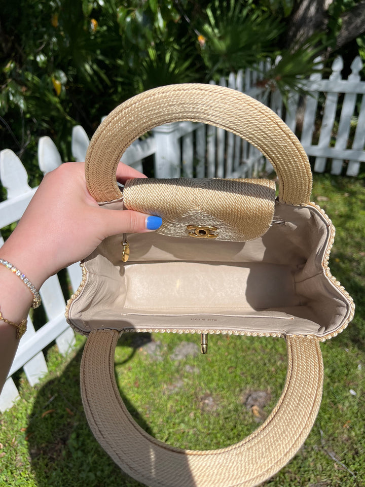 Chanel Vintage Medium Tan Rope Kelly Top Handle