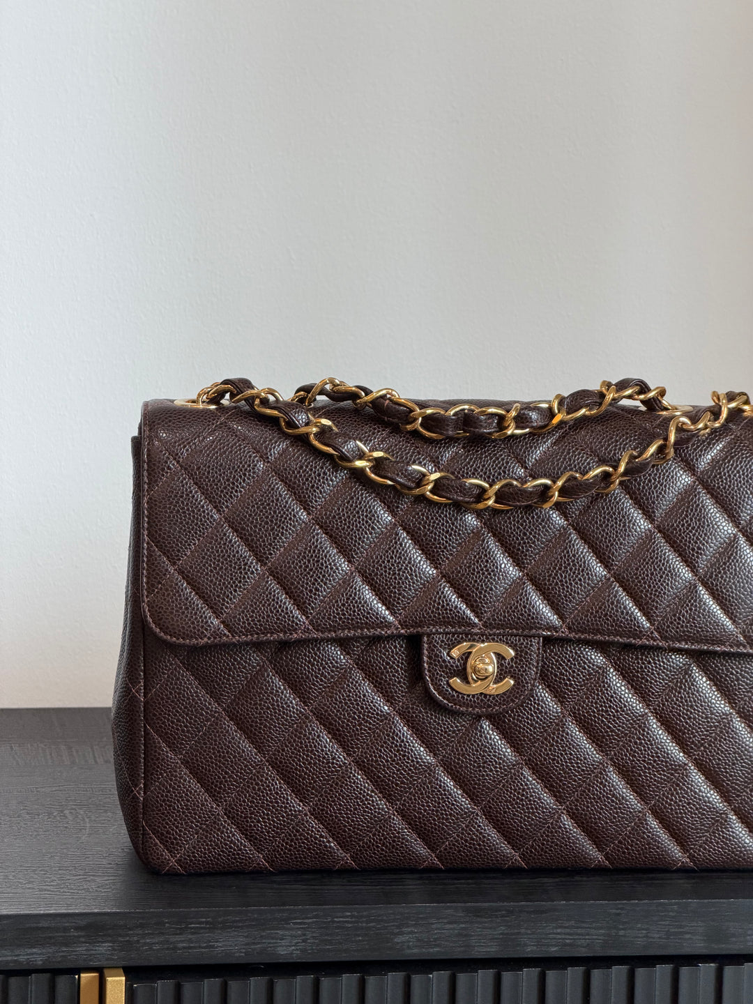 Chanel Classic Flap Jumbo Brown Caviar 24K Gold Hardware 2000