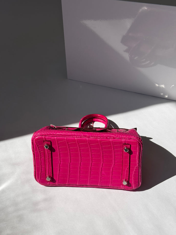 Hermès Birkin 25 Matte Alligator Rose Shocking Palladium Hardware 2019