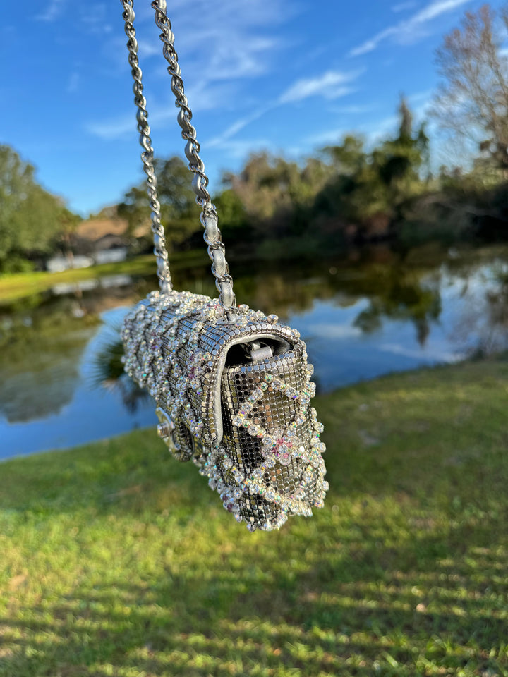 Chanel Silver Crystal Embellished Mini Flap