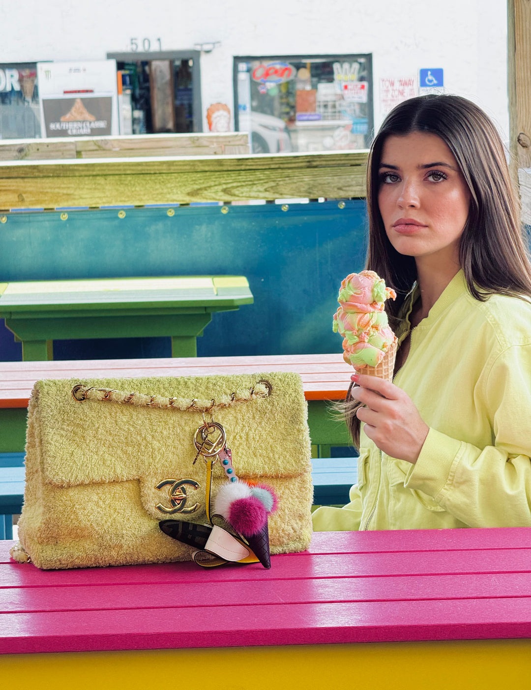 Chanel Yellow Terry Cloth Vintage Maxi Flap Bag