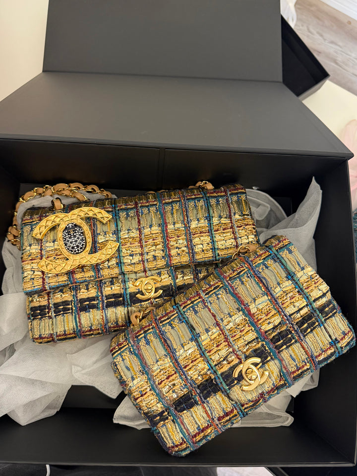 Chanel 19A Egyptian Mini Rectangular Flap Multicolor Tweed with Gold Hardware 2019