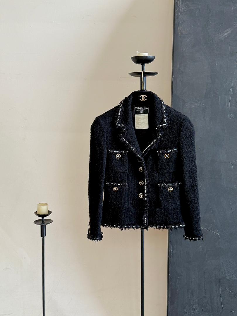 Chanel 1994 Black Vintage Museum Braided Trim CC Jacket
