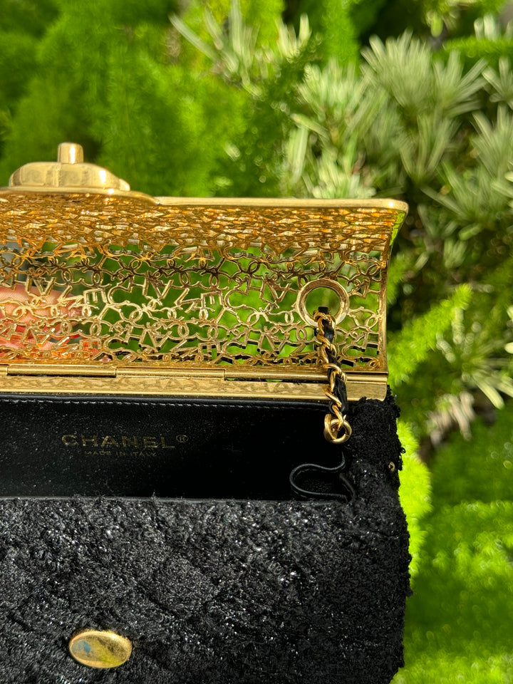 Chanel 2022 Limited Edition Tweed Mini Cage Minaudiere Crossbody