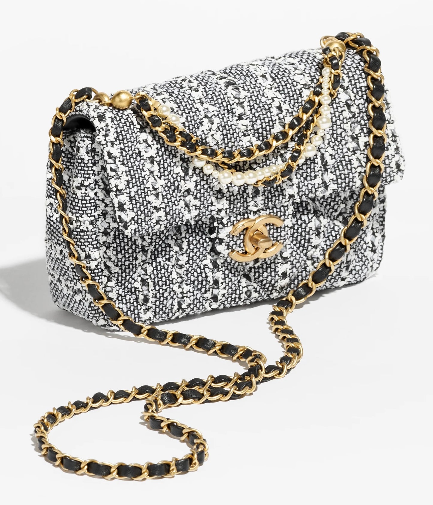 Chanel Black & White Mini Tweed Pearl Flap Bag