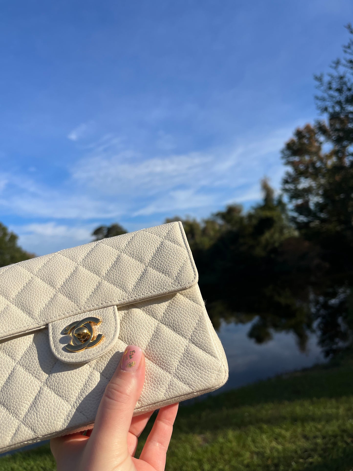 Chanel Cream Caviar Vintage Mini Square Flap Bag