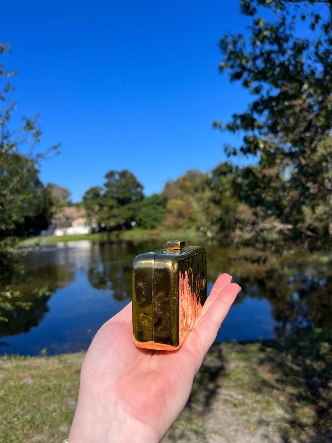 Chanel Hammered Gold Metal Bullion Bar Minaudière Clutch