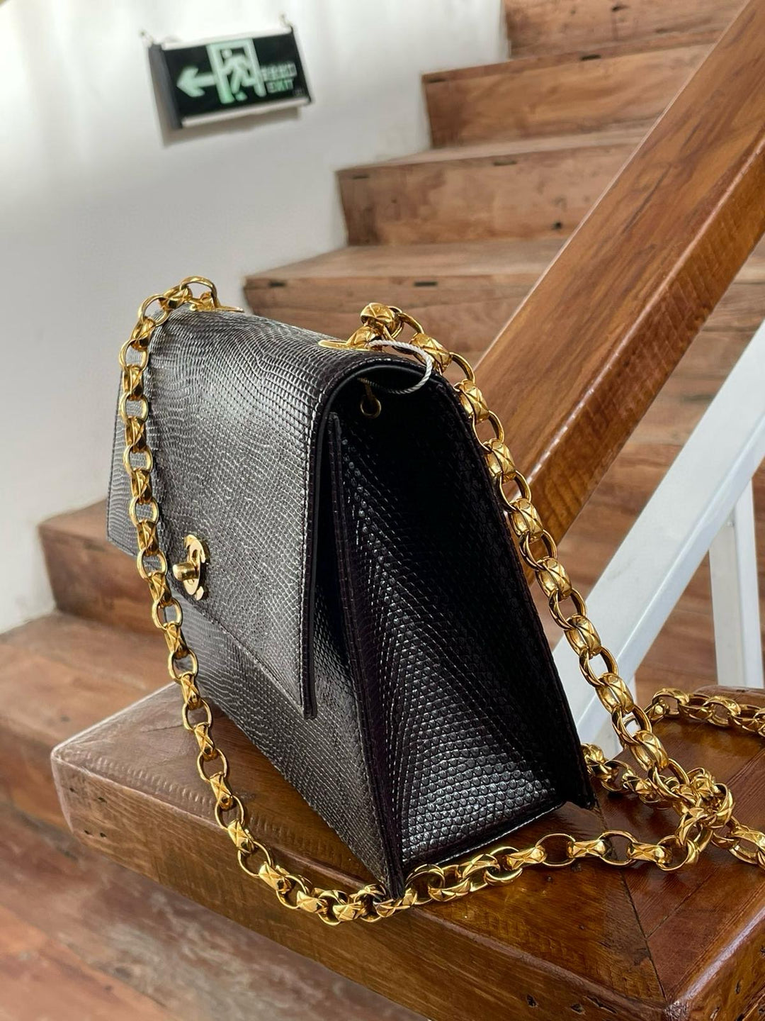 Chanel Small Trapezoid Flap Bag Burgundy Lizard Leather Gold Hardware With Bijoux Chain 1989