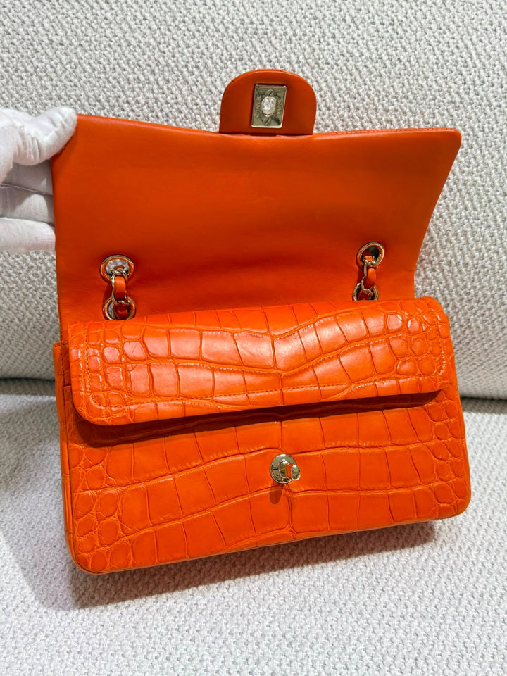 Chanel Medium Classic Flap Bag Matte Alligator Orange Light Gold Hardware 2013