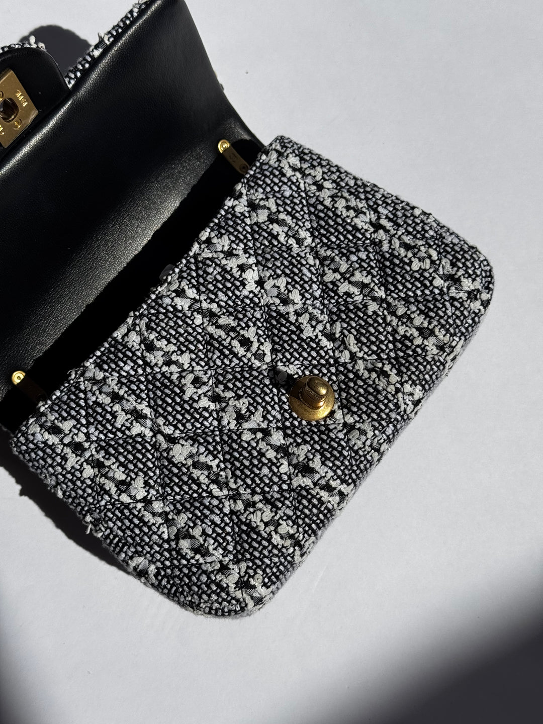 Chanel Black & White Mini Tweed Pearl Flap Bag