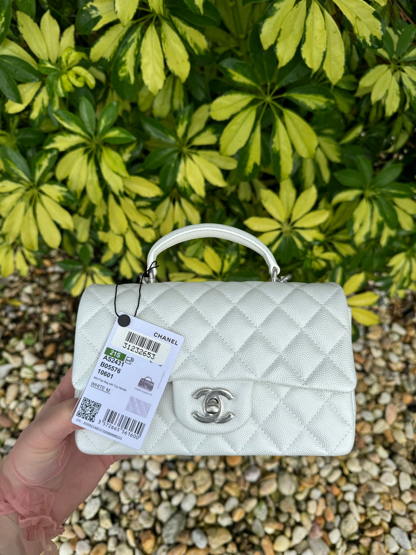 Chanel 21S Mini Iridescent White Caviar Top Handle