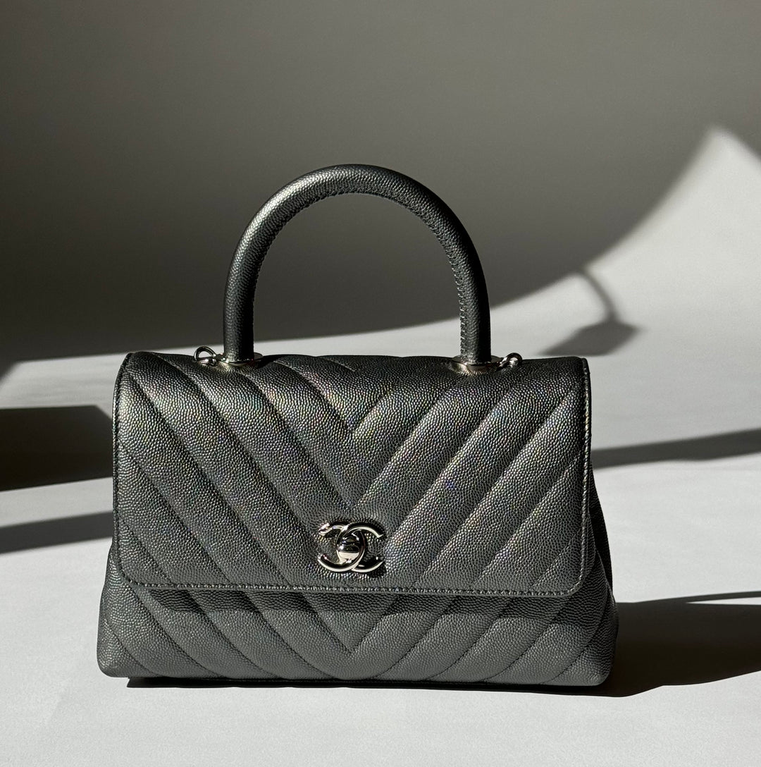 Chanel Small 19K Grey Caviar Coco