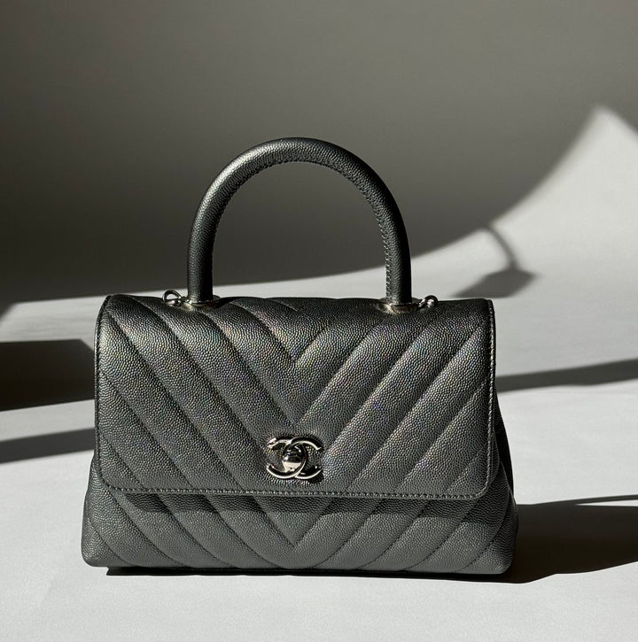 Chanel Small 19K Grey Caviar Coco
