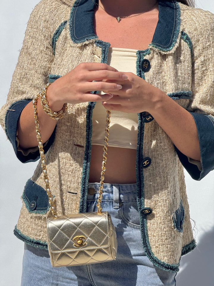 Chanel 2007 Spring Ecru & Denim Trim CC Jacket