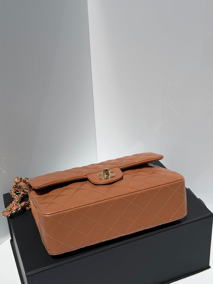 Chanel Small Classic Flap Bag Lambskin Caramel Light Gold Hardware 2022