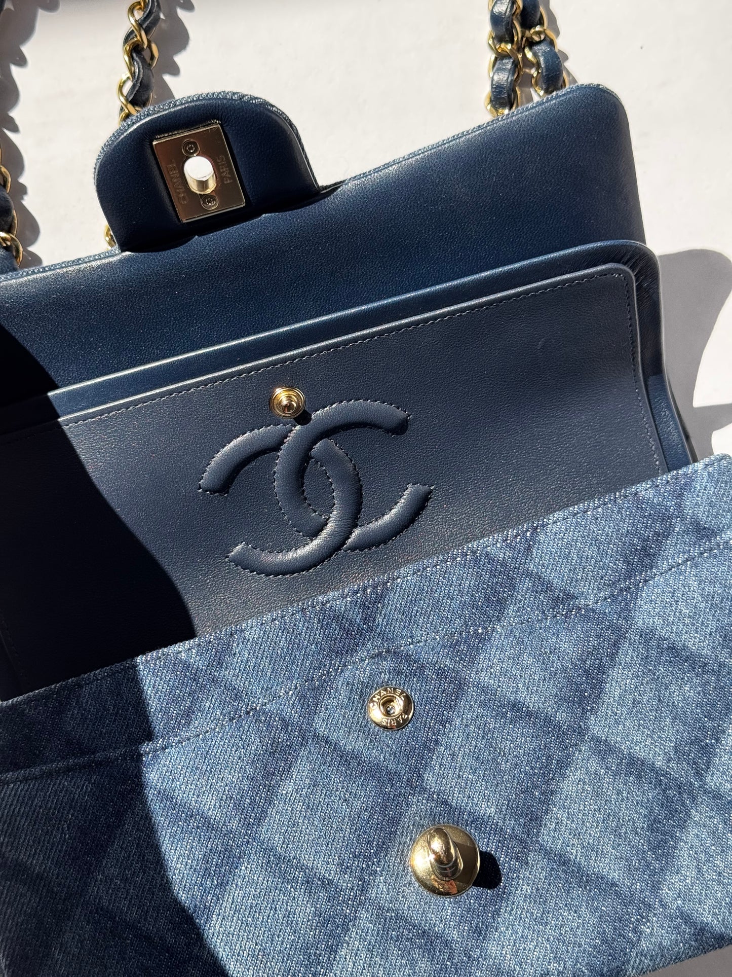 Chanel 22K Small Denim Classic Double Flap Bag