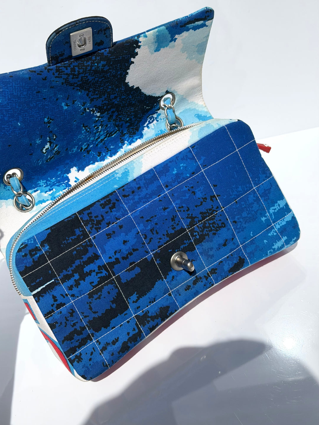 Chanel Surf Line Choco Bar Flap Blue Canvas Silver Hardware 2002 (Copy)