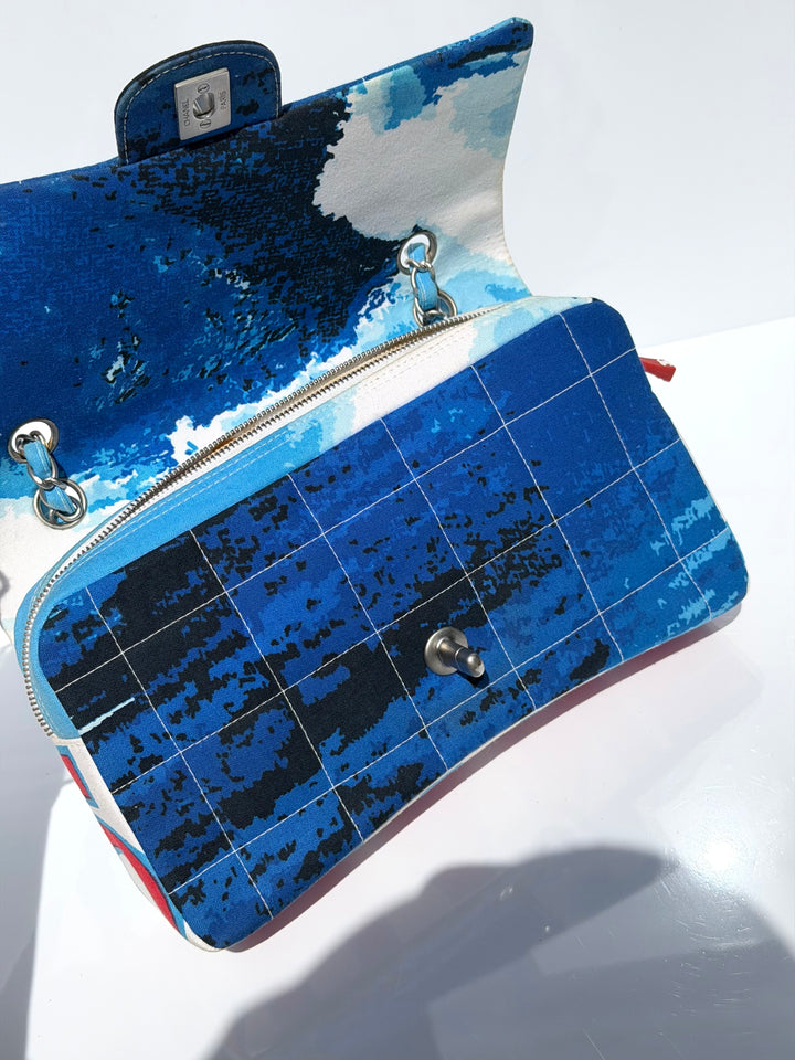 Chanel Surf Line Choco Bar Flap Blue Canvas Silver Hardware 2002 (Copy)